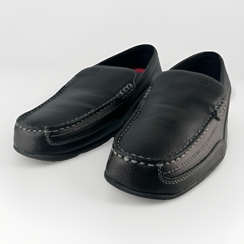 Tommy Hilfiger Mens Black Leather Driving Loafers Moc Toe Slip On Shoes Sz 9W